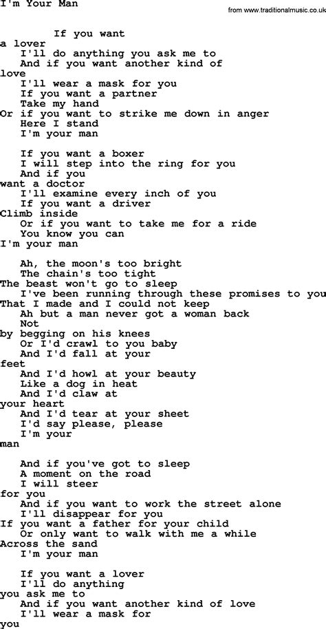 Leonard Cohen Song Im Your Man Lyrics
