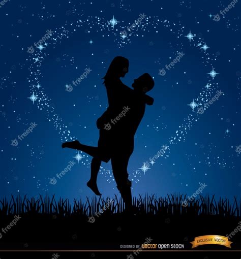 Couple Silhouette In The Starry Night Vector Free Download