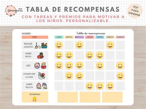Tabla De Recompensas Español Hábitos Y Rutinas Para Niños Etsy España