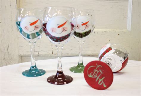 Snowman Wine Glasses Set Of 4 Etsy