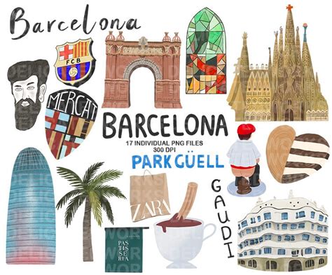 Barcelona Clipart Sticker Clipart Spain Clipart Cute Etsy