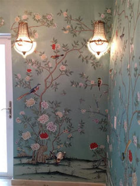 Chinoiserie Handpainted Wallpaper One Standard Roll Of 3 By 8 Etsy In