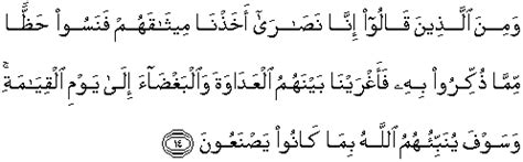 Baca surat al ma'idah lengkap bacaan arab, latin & terjemah indonesia. Quran surah Al Maidah 14 (QS 5: 14) in arabic and english ...