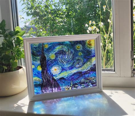Starry Night Van Gogh Glass Painting Glass Art Suncatcher Etsy