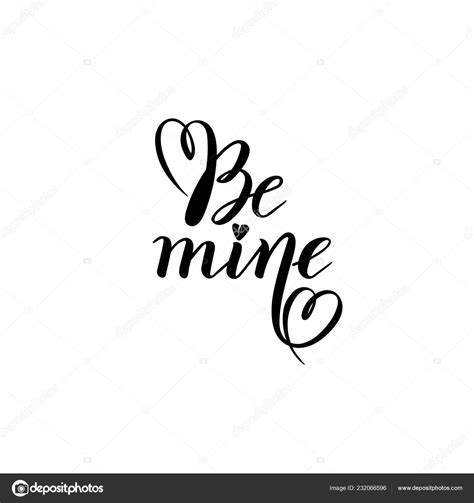 Mine Valentine Hand Calligraphy Lettering Vector Text Valentines