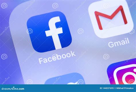 Facebook And Gmail Icons App On The Screen Smartphone Editorial Image