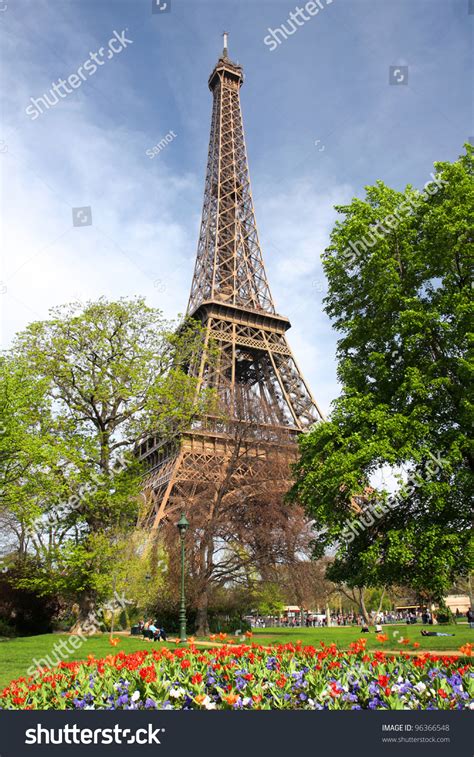 Eiffel Tower In Spring Time Paris France Stock Photo