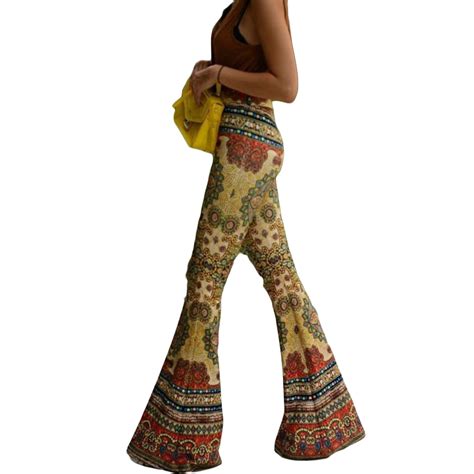 Ruewey Womens Boho Hippie High Waist Wide Leg Pants