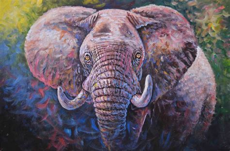 African Elephant Oil Painting 36 W X 24 H Naheri