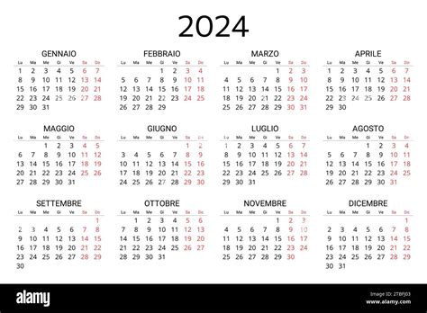 2024 Italian Calendar Printable Editable Vector Illustration For