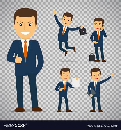 Businessman Cartoon Character In Different Poses Vector Image