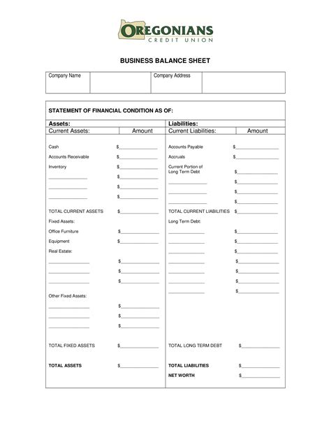 Business Balance Sheet Templates At