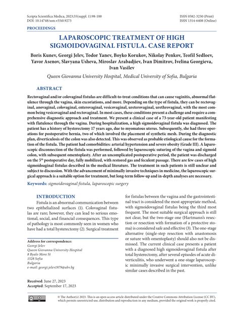Pdf Laparoscopic Treatment Of High Sigmoidovaginal Fistula Case Report