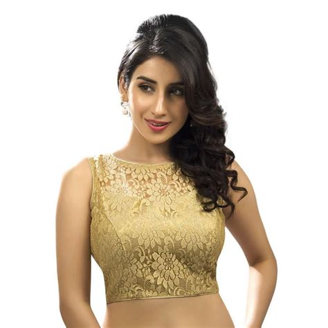 Designer Indian Traditional Gold Fancy Net Padded Sleeveless Saree