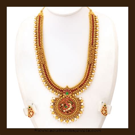Gold Antique Long Necklace Set From Vbj South India Jewels