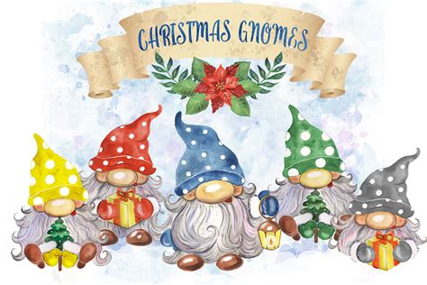 Christmas Gnomes Clipart Watercolor Scandinavian Gnomes Winter By