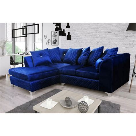 Chanel Blue Plush Velvet Fabric Corner Sofa – Furniture Island