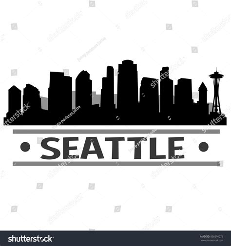 Seattle Skyline Silhouette Cityscape Vector Famous Stock Vector