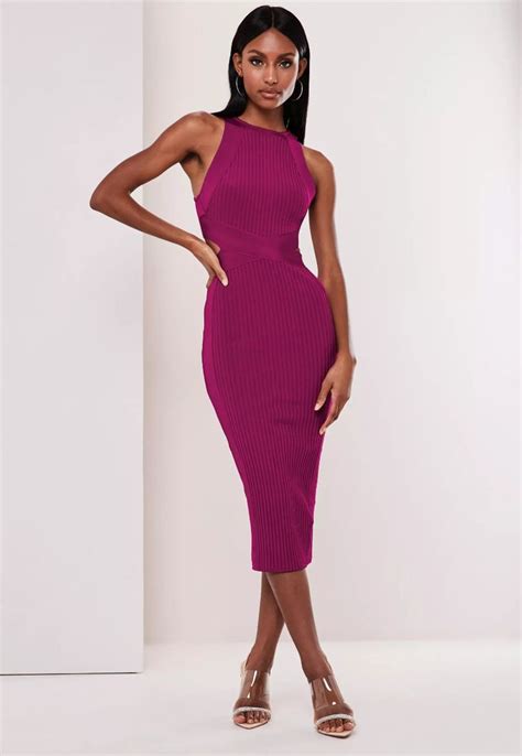 Premium Purple High Neck Bandage Midi Dress Missguided Trending