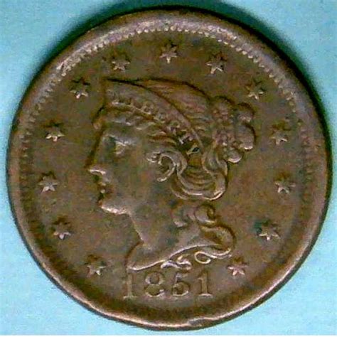 1851 Braided Hair Liberty Head Large Cents Normal Date V2p16r5 For