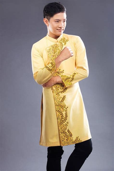Yellow Ao Dai For Men Vietnamese Traditional Long Dress For Men Ao