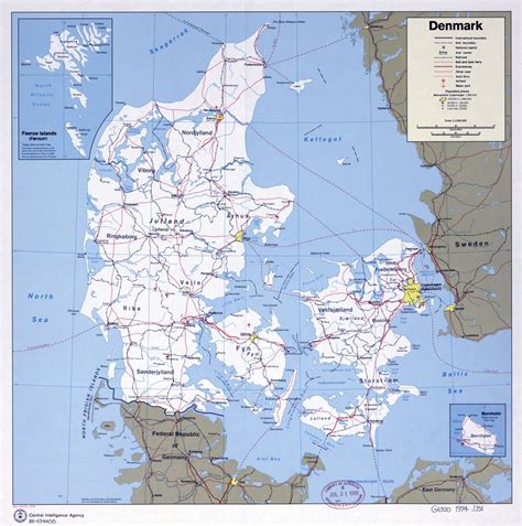 Large Scale Political And Administrative Map Of Denmark With Roads