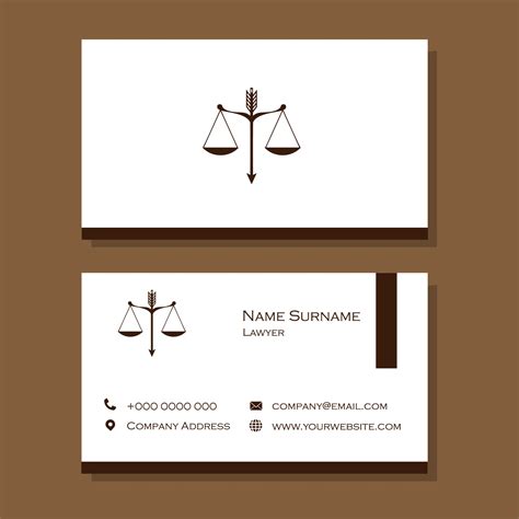 Brown And White Lawyer Business Card With Scales Of Justice Design