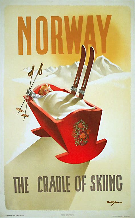 Original Vintage Poster Norway The Cradle Of Skiing Designed By Yran