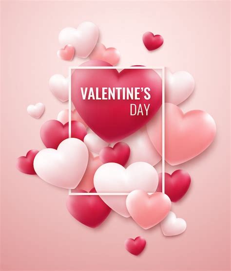 Valentinstag hintergrund mit roten rosa herzen und rahmen für text Premium Vektor