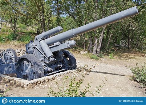 Old Cannon Of The Period Of Ww2 On Position Stock Image Image Of