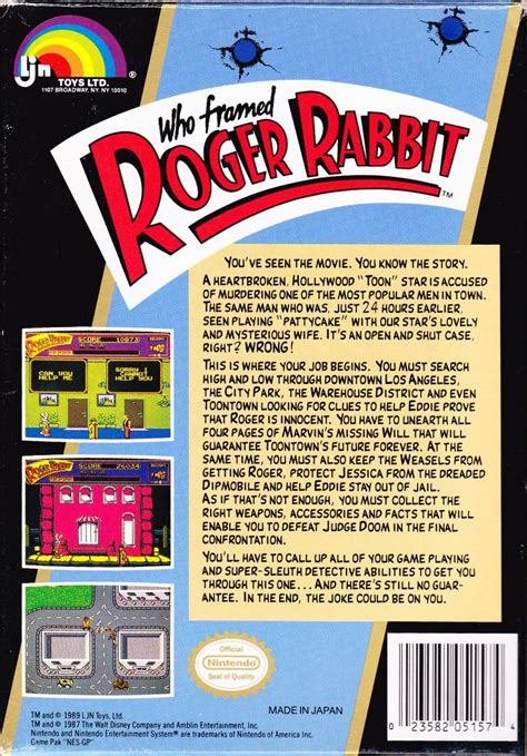 Who Framed Roger Rabbit 1989 Nes Box Cover Art Mobygames