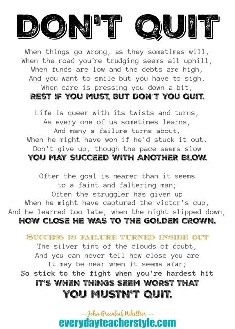 Dont Quit Poem By John Greenleaf Whittier Inspiration Motivation To