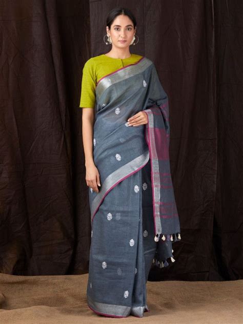 Grey Khadi Cotton Saree Saree Cotton Saree Indian Sari Dress