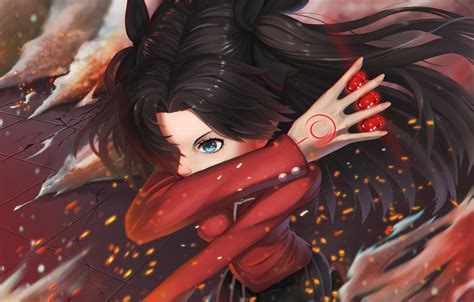 Wallpaper fire, girl, Fate/Stay Night, long hair, smoke, anime, blue