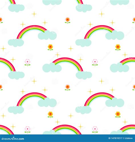 Rainbows And Clouds Vector Seamless Pattern Stock Vector Illustration