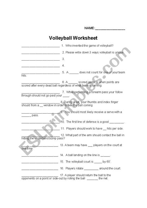 Printable Volleyball Worksheets Printable Templates