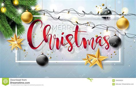 Vector Merry Christmas Illustration On Shiny Background With Typography