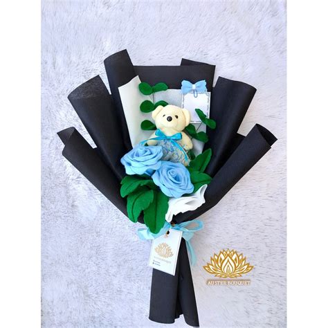 AB 570 Hand Bouquet Bucket Buket Bunga Mawar Flanel dan Boneka Murah