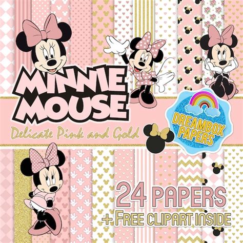 Minnie Mouse Delicate Pink And Gold Inspired Digital Papers Etsy México