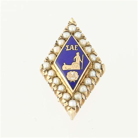 Sigma Alpha Epsilon Badge 10k Yellow Gold Blue Enamel Pearls