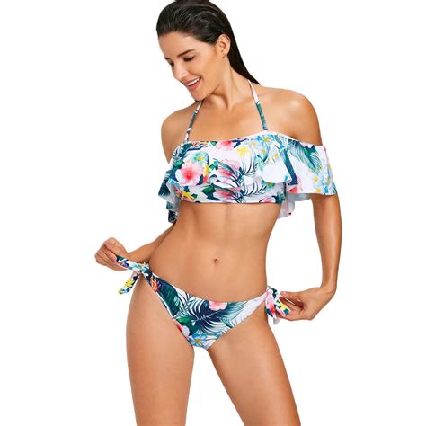 Aliexpress Com Buy Bikini Set Flower Pattern Flounce Swimsuit Push Up