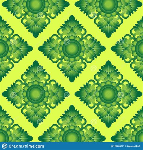 Balinese Lime Green Floral Pattern Vector Stock Vector Illustration