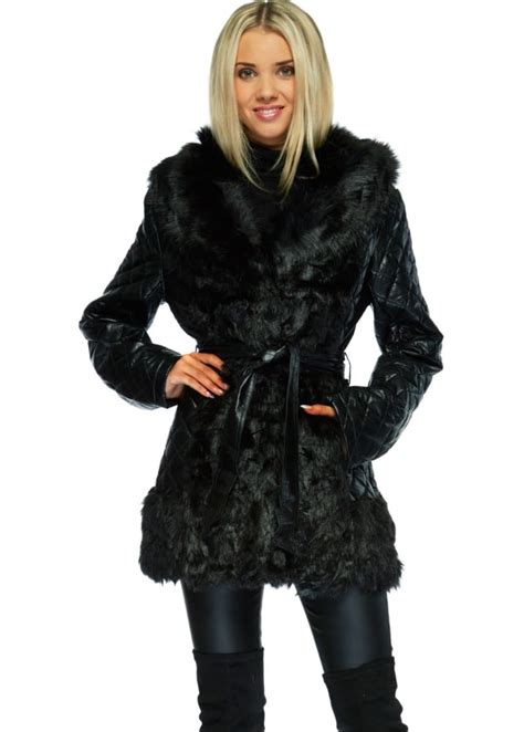 View privacy policy (opens new window). Black Quilted Faux Leather Jacket With Faux Fur