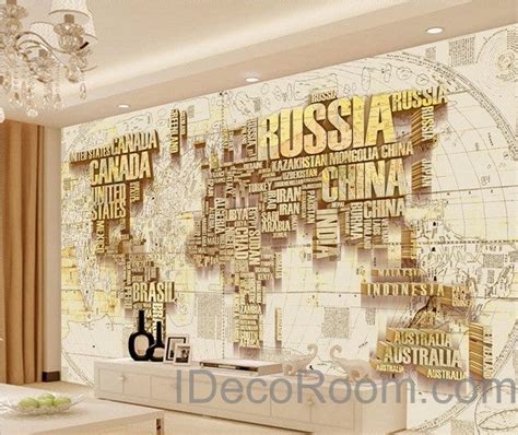 Abstract World Map Nation 3d Wallpaper Wall Decals Wall Art Print Mura