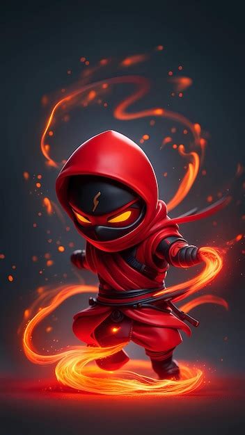 Premium Ai Image 3d Red Ninja Cartoon Character Digital Illustration