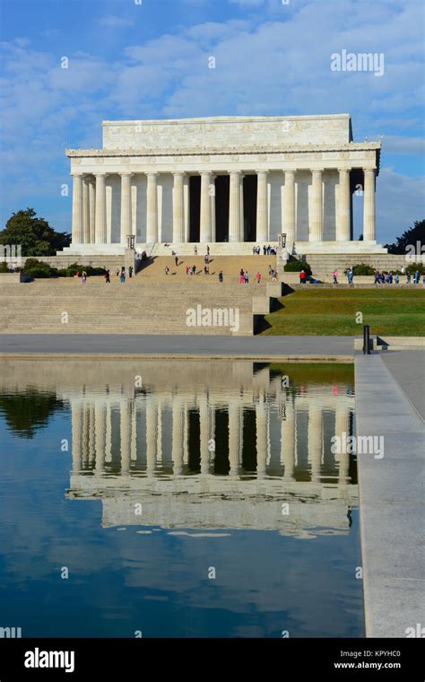 Portrait View Of The Lincoln Memorial And Reflection In The Reflecting
