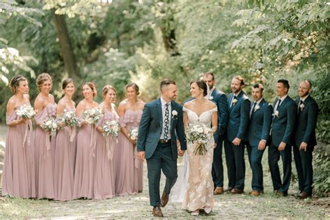 Rustic Elegant Wedding Party With Dusty Pink Dresses And Navy Suits
