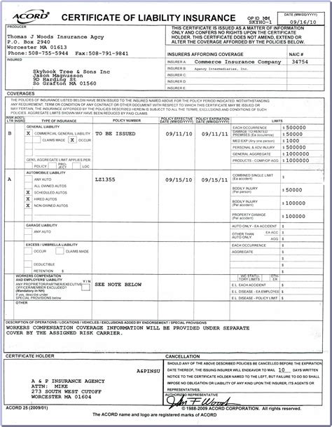 Certificate Of Liability Insurance Form Fillable Pertaining To