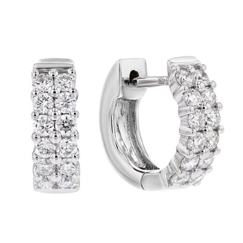 14k White Gold Diamond Double Row Huggie Hoop Earrings 049aptw