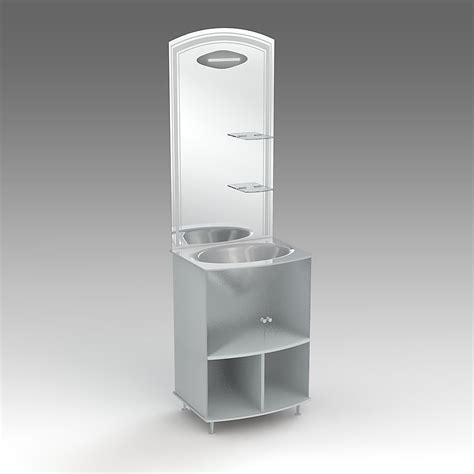 Simple design wash hand cabinet basin (1203). Glass wash-basin with cabinets and mirror 10 3D model